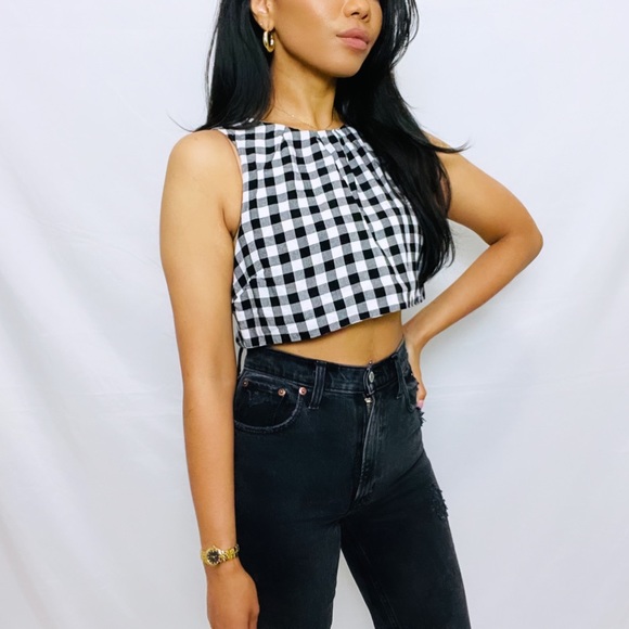 Majorelle | Black and White Gingham Checkered Cropped Top - Picture 9 of 15